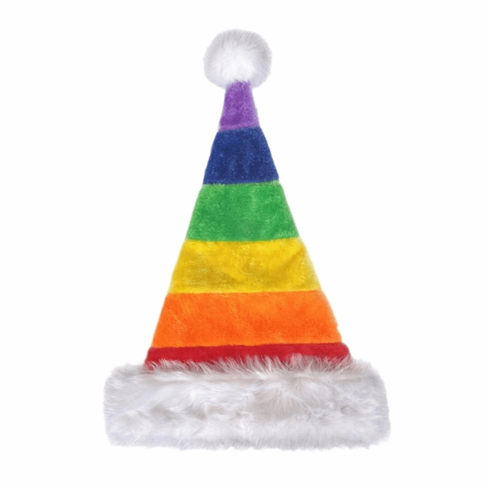 Santa Hat Plush - หมวกคริสต์มาสลายทางเรียบง่ายพร้อมปอมปอม ขอบหมวกขนปุย หมวกซานตาคลอสที่ให้ความอบอุ่นและสวมใส่สบายสำหรับงานคาร์นิวัล