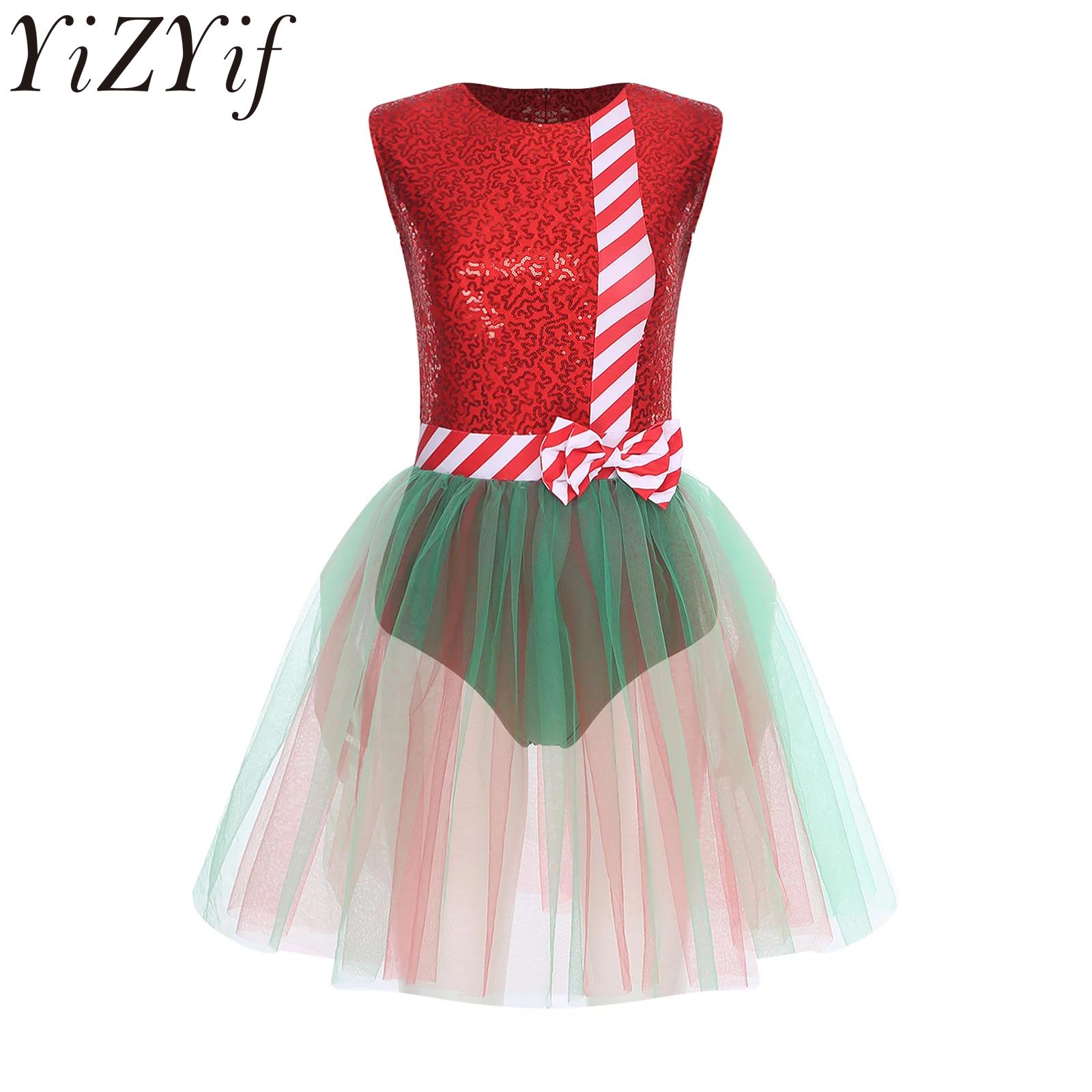 Elf Costume Christmas - ชุดเอลฟ์คริสต์มาสสำหรับผู้หญิง ประดับเลื่อม แขนกุด ผูกโบว์ด้านหลัง ชุดเลโอตาร์ด สำหรับงานปาร์ตี้วันหยุด