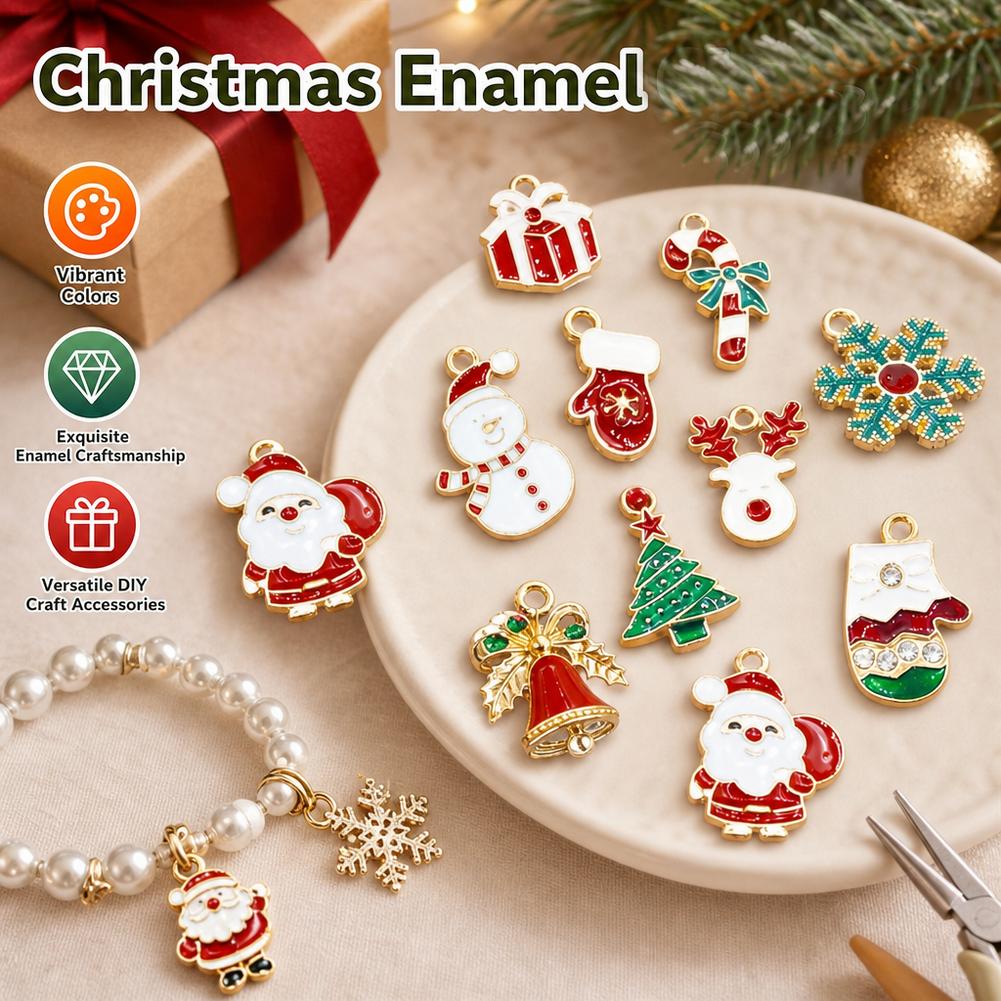 Christmas Stocking Hanging - 10 ชิ้น จี้ห้อยคริสต์มาสขนาดเล็ก ลายตุ๊กตาหิมะ ถุงเท้า มงกุฎ