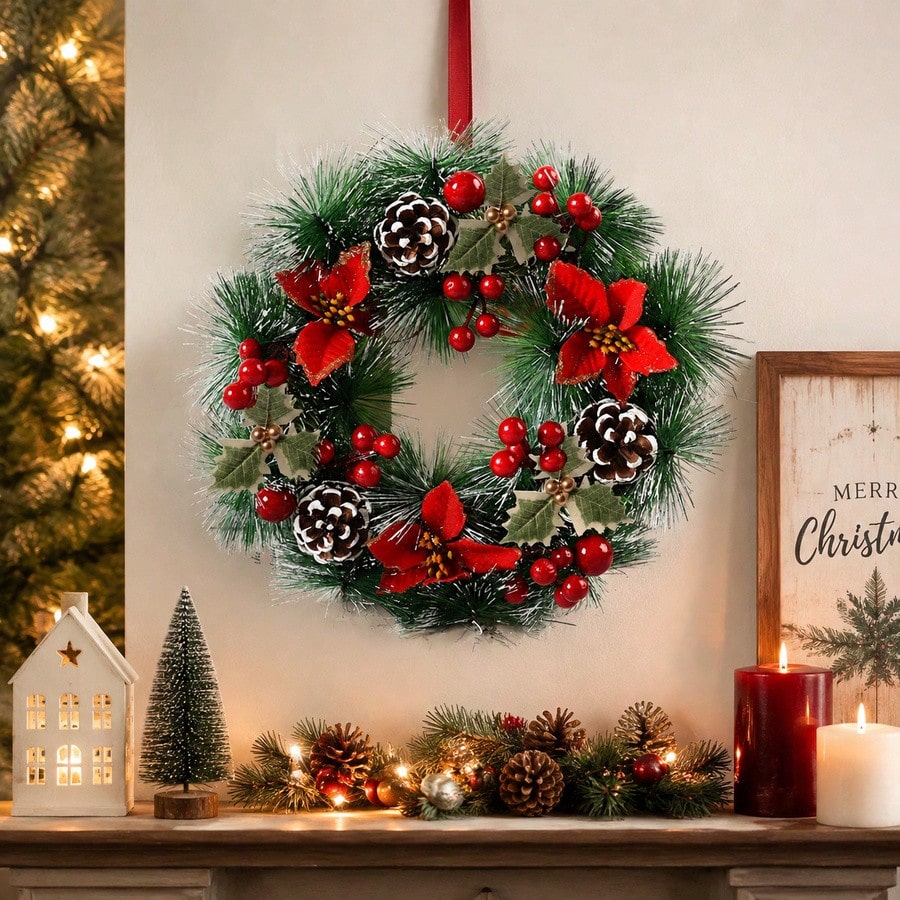 พวงหรีดคริสต์มาส 1 ชิ้นสำหรับป - Christmas Wreath Fake บทวิจารณ์และราคา