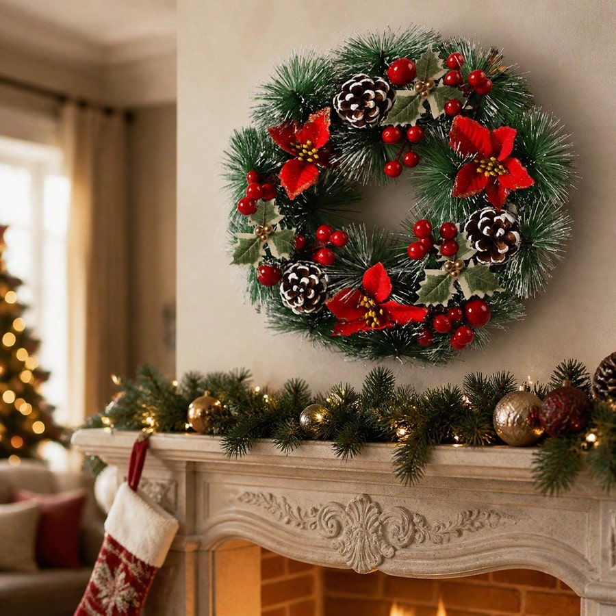 พวงหรีดคริสต์มาส 1 ชิ้นสำหรับป - Christmas Wreath Fake บทวิจารณ์และราคา